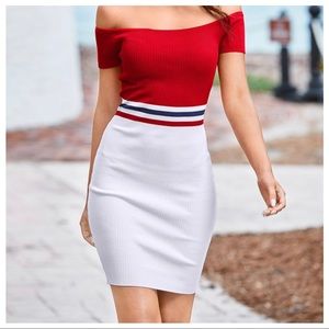 Ribbed Off The Shoulder Dress